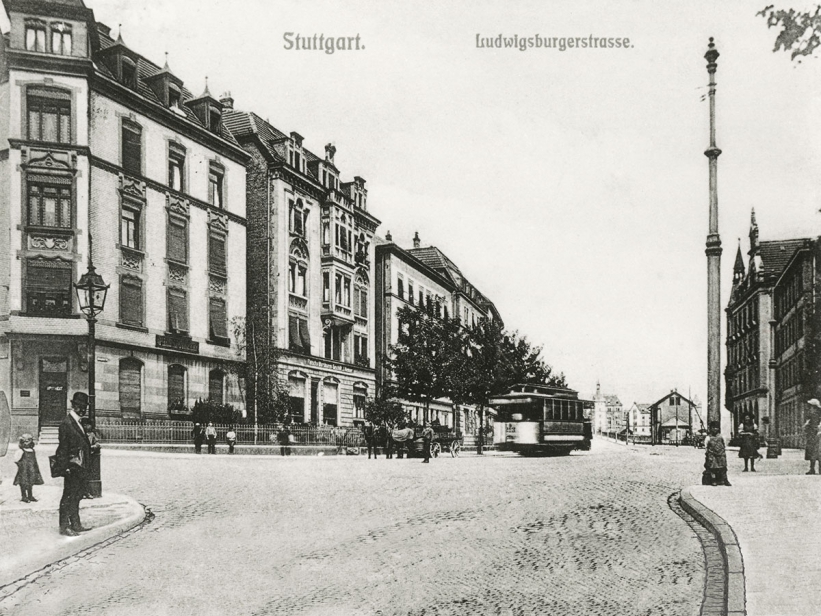 Teile der Nordbahnhofstraße, ehemals Ludwigsburgerstraße, auf einer Postkarte um 1914, Quelle: Stadtarchiv Stuttgart.